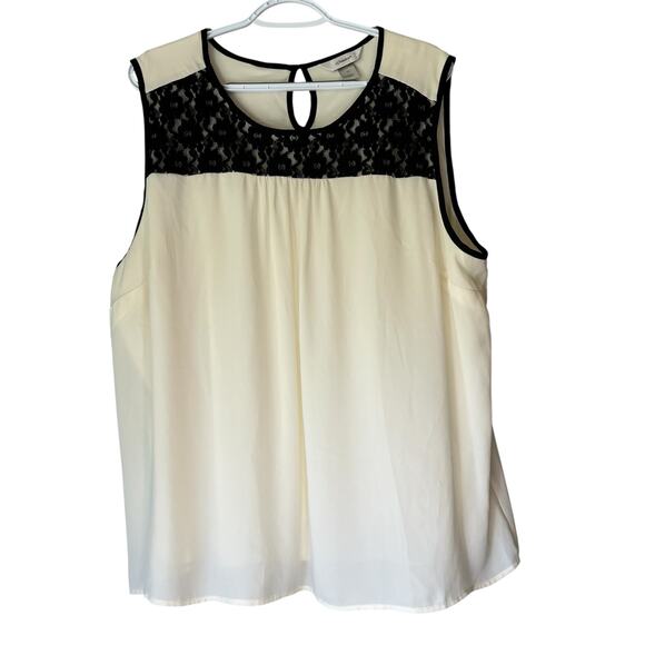 CJ Banks Off White with Black Lace Tank Top Size 1X - Picture 1 of 13